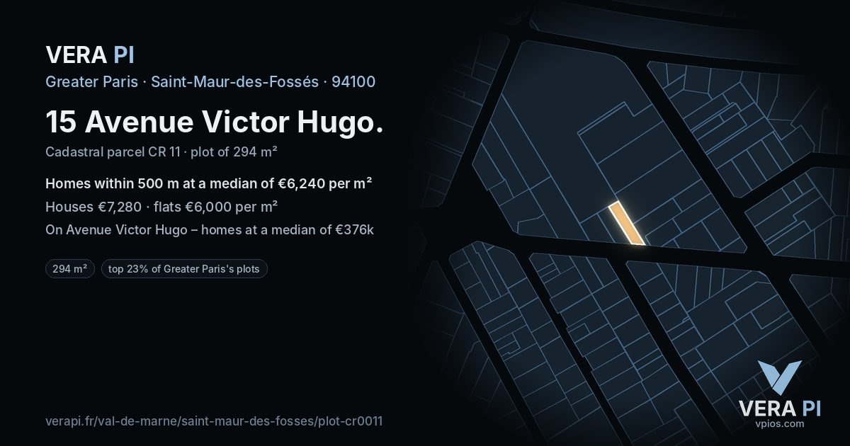 15 Avenue Victor Hugo, Saint-Maur-des-Fossés at night – the plot lit, the parcels around coloured by the prices near them