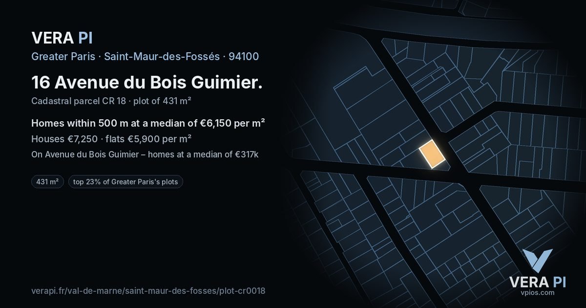 16 Avenue du Bois Guimier, Saint-Maur-des-Fossés at night – the plot lit, the parcels around coloured by the prices near them