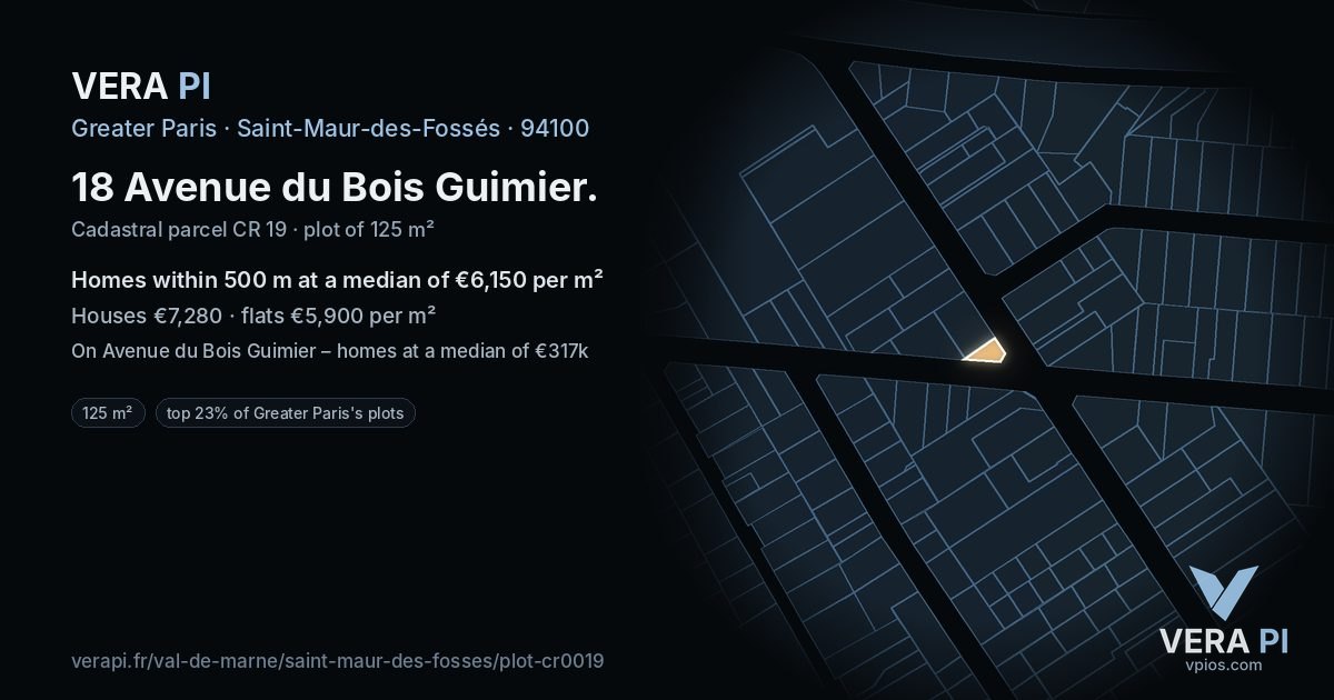 18 Avenue du Bois Guimier, Saint-Maur-des-Fossés at night – the plot lit, the parcels around coloured by the prices near them