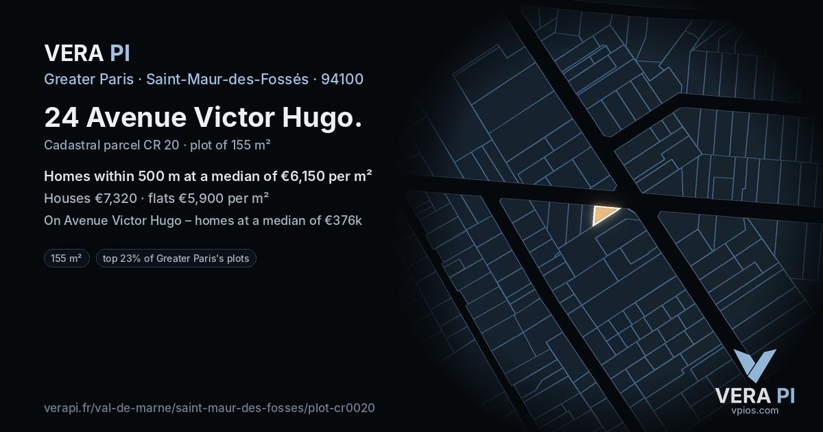 24 Avenue Victor Hugo, Saint-Maur-des-Fossés at night – the plot lit, the parcels around coloured by the prices near them