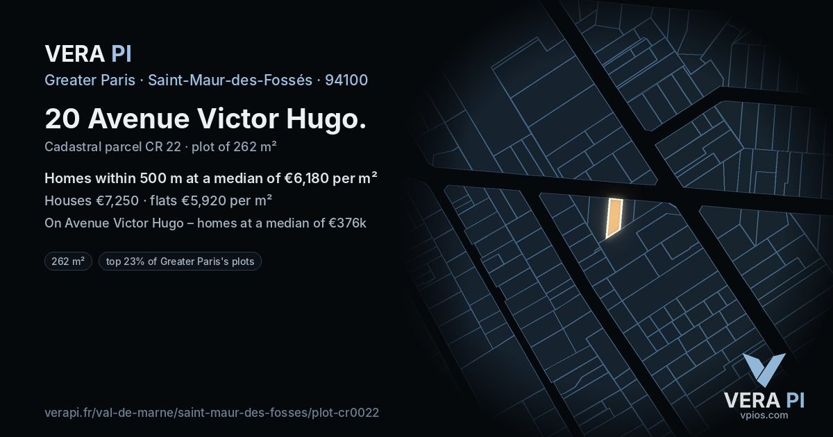 20 Avenue Victor Hugo, Saint-Maur-des-Fossés at night – the plot lit, the parcels around coloured by the prices near them