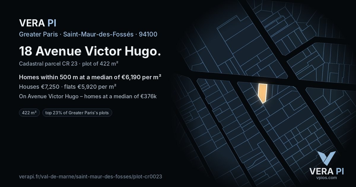 18 Avenue Victor Hugo, Saint-Maur-des-Fossés at night – the plot lit, the parcels around coloured by the prices near them