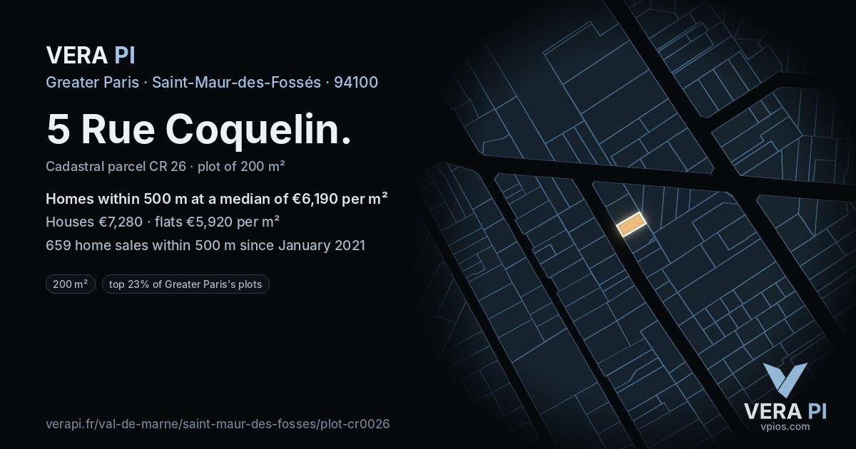 5 Rue Coquelin, Saint-Maur-des-Fossés at night – the plot lit, the parcels around coloured by the prices near them