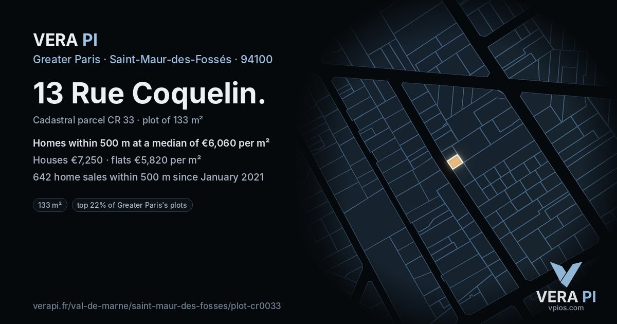 13 Rue Coquelin, Saint-Maur-des-Fossés at night – the plot lit, the parcels around coloured by the prices near them