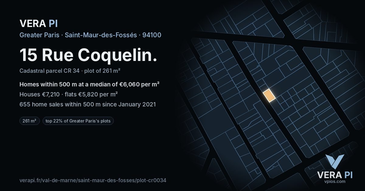 15 Rue Coquelin, Saint-Maur-des-Fossés at night – the plot lit, the parcels around coloured by the prices near them