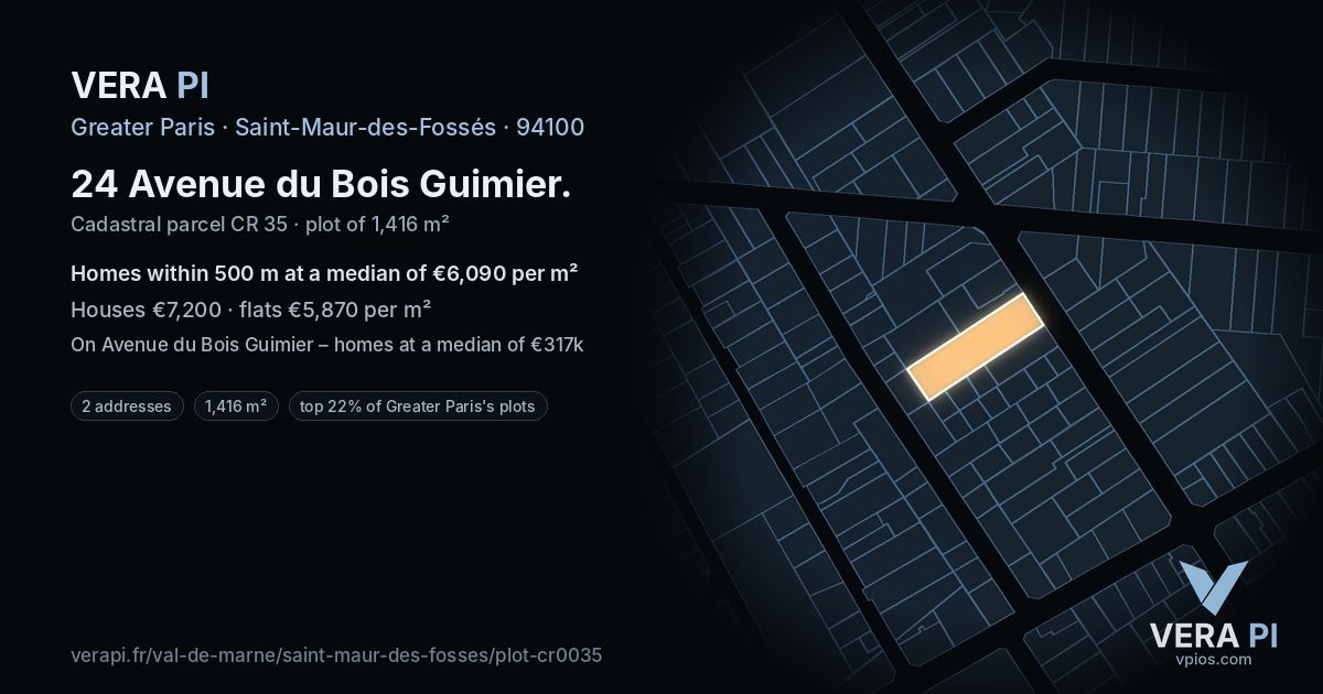 24 Avenue du Bois Guimier, Saint-Maur-des-Fossés at night – the plot lit, the parcels around coloured by the prices near them