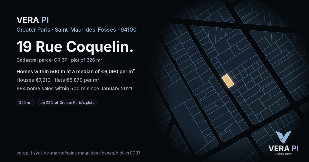 19 Rue Coquelin, Saint-Maur-des-Fossés at night – the plot lit, the parcels around coloured by the prices near them