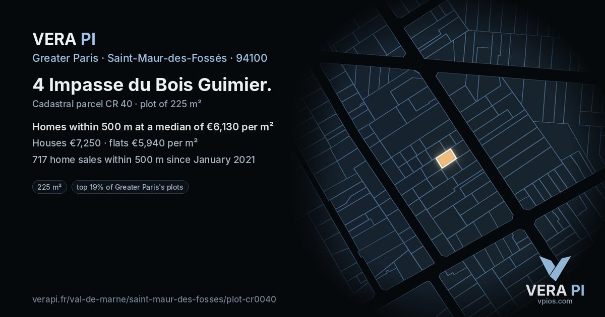 4 Impasse du Bois Guimier, Saint-Maur-des-Fossés at night – the plot lit, the parcels around coloured by the prices near them