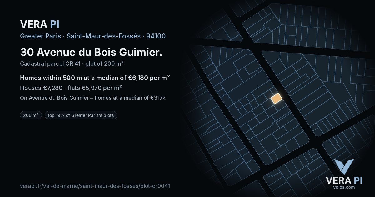 30 Avenue du Bois Guimier, Saint-Maur-des-Fossés at night – the plot lit, the parcels around coloured by the prices near them