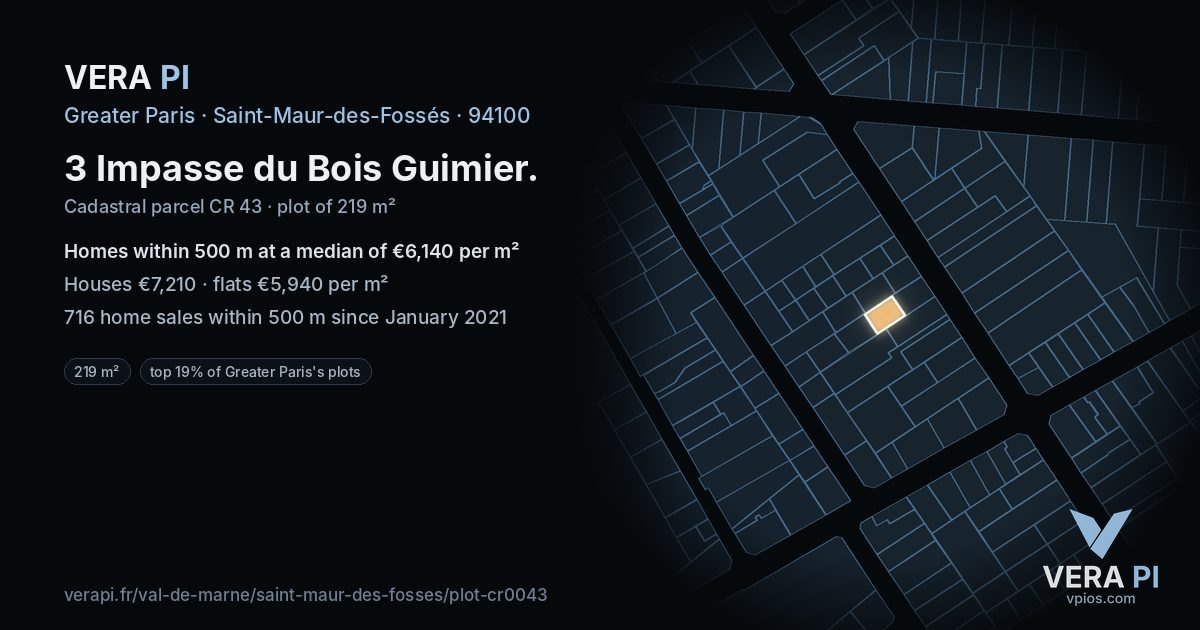 3 Impasse du Bois Guimier, Saint-Maur-des-Fossés at night – the plot lit, the parcels around coloured by the prices near them
