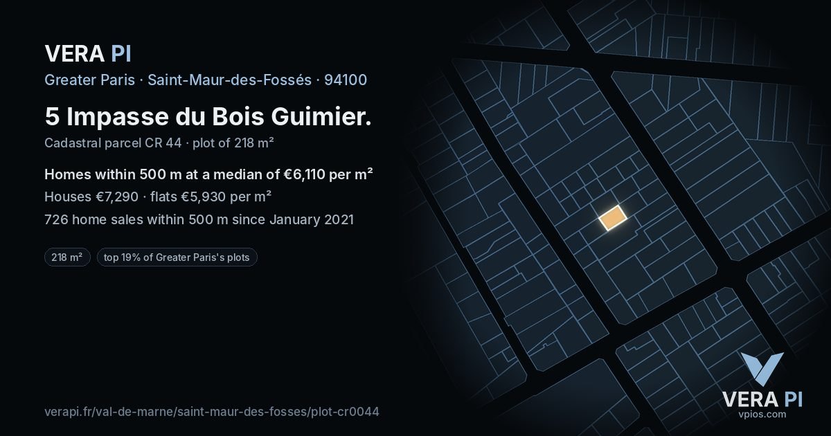 5 Impasse du Bois Guimier, Saint-Maur-des-Fossés at night – the plot lit, the parcels around coloured by the prices near them