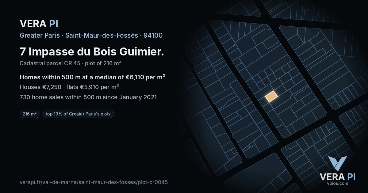 7 Impasse du Bois Guimier, Saint-Maur-des-Fossés at night – the plot lit, the parcels around coloured by the prices near them
