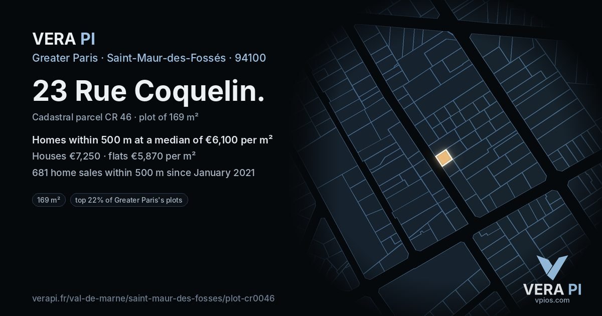23 Rue Coquelin, Saint-Maur-des-Fossés at night – the plot lit, the parcels around coloured by the prices near them