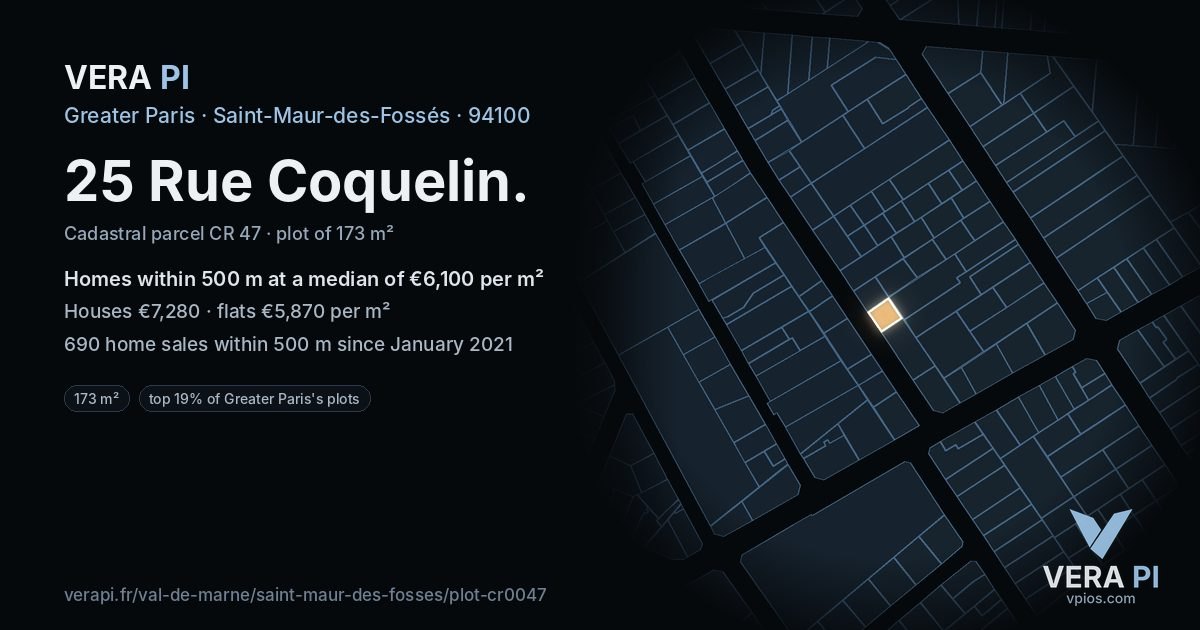 25 Rue Coquelin, Saint-Maur-des-Fossés at night – the plot lit, the parcels around coloured by the prices near them