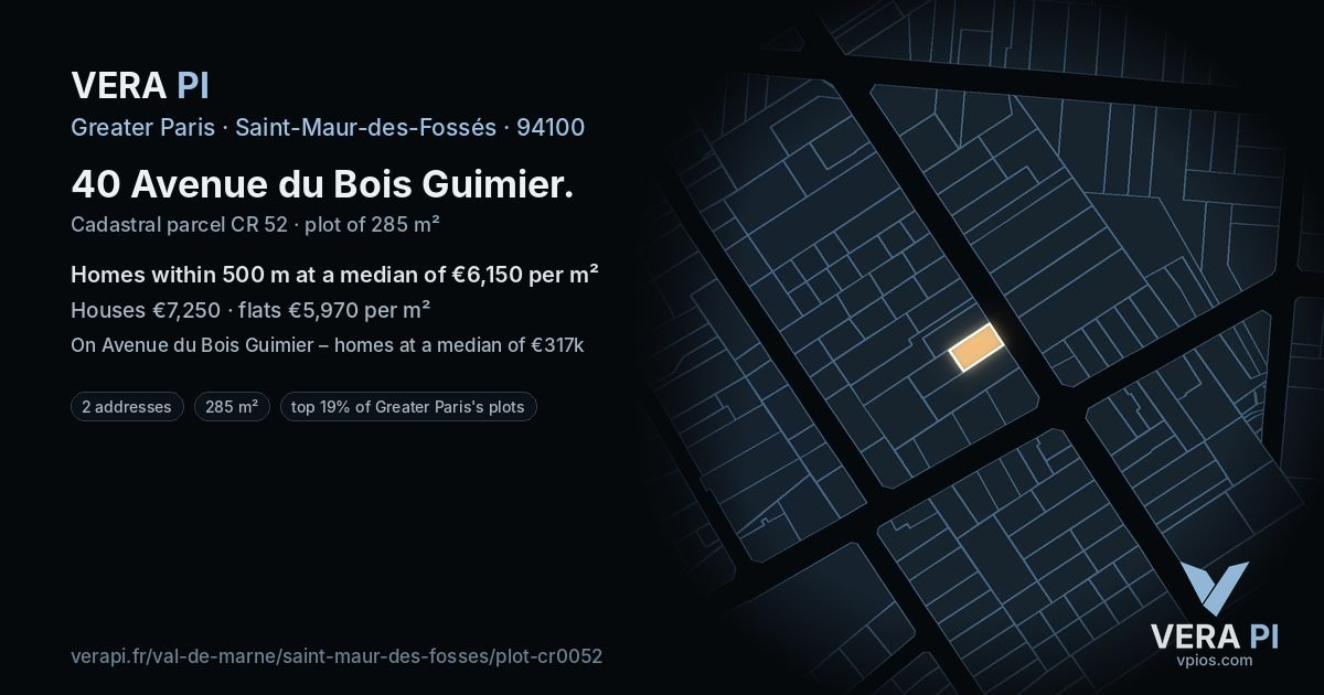 40 Avenue du Bois Guimier, Saint-Maur-des-Fossés at night – the plot lit, the parcels around coloured by the prices near them