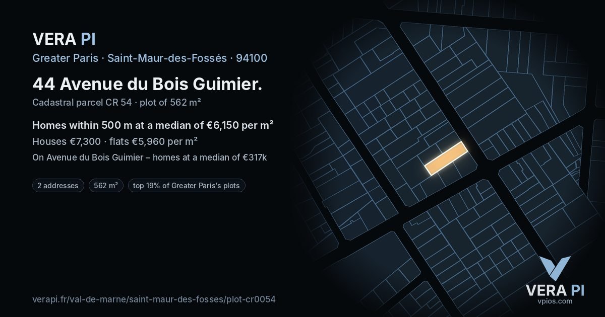 44 Avenue du Bois Guimier, Saint-Maur-des-Fossés at night – the plot lit, the parcels around coloured by the prices near them