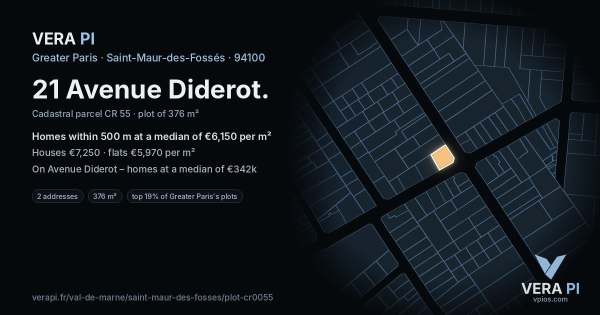 21 Avenue Diderot, Saint-Maur-des-Fossés at night – the plot lit, the parcels around coloured by the prices near them