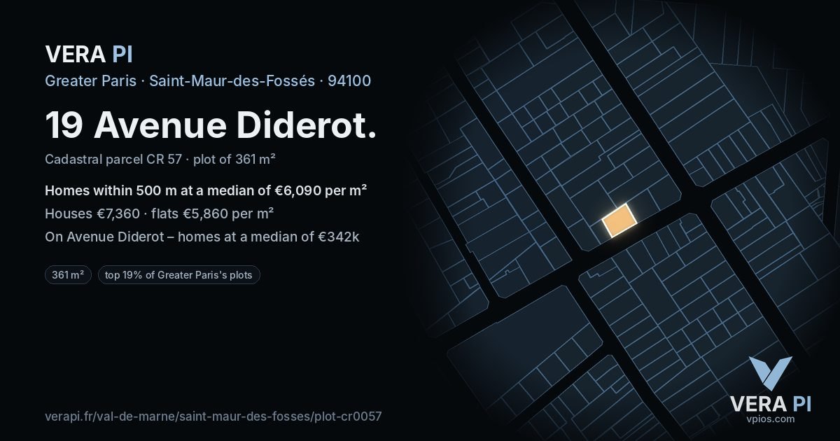 19 Avenue Diderot, Saint-Maur-des-Fossés at night – the plot lit, the parcels around coloured by the prices near them