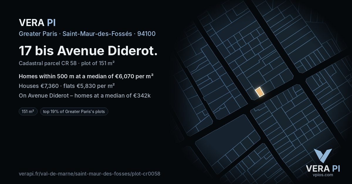 17 bis Avenue Diderot, Saint-Maur-des-Fossés at night – the plot lit, the parcels around coloured by the prices near them