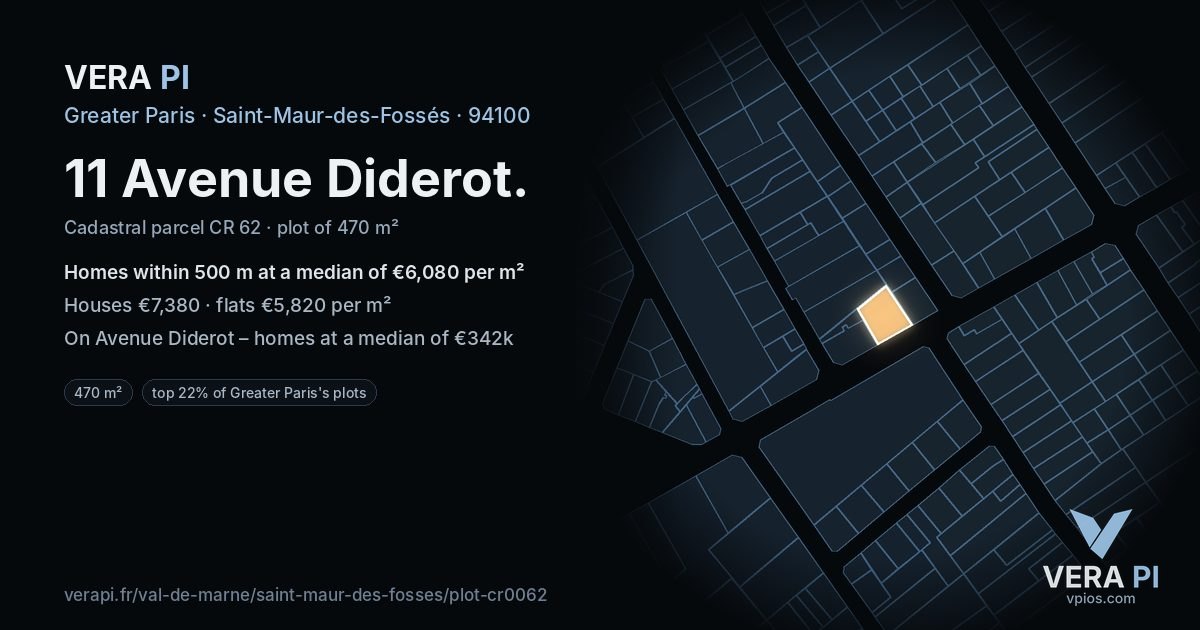 11 Avenue Diderot, Saint-Maur-des-Fossés at night – the plot lit, the parcels around coloured by the prices near them