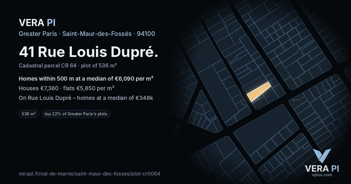 41 Rue Louis Dupré, Saint-Maur-des-Fossés at night – the plot lit, the parcels around coloured by the prices near them