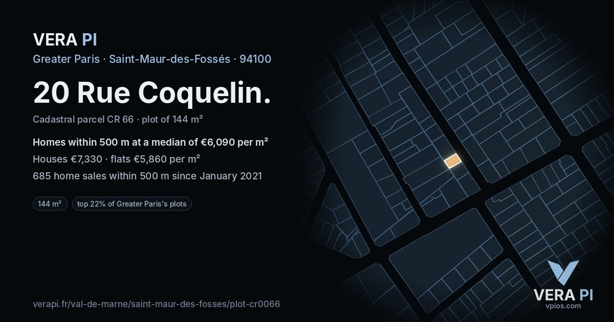 20 Rue Coquelin, Saint-Maur-des-Fossés at night – the plot lit, the parcels around coloured by the prices near them