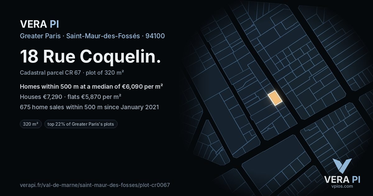 18 Rue Coquelin, Saint-Maur-des-Fossés at night – the plot lit, the parcels around coloured by the prices near them