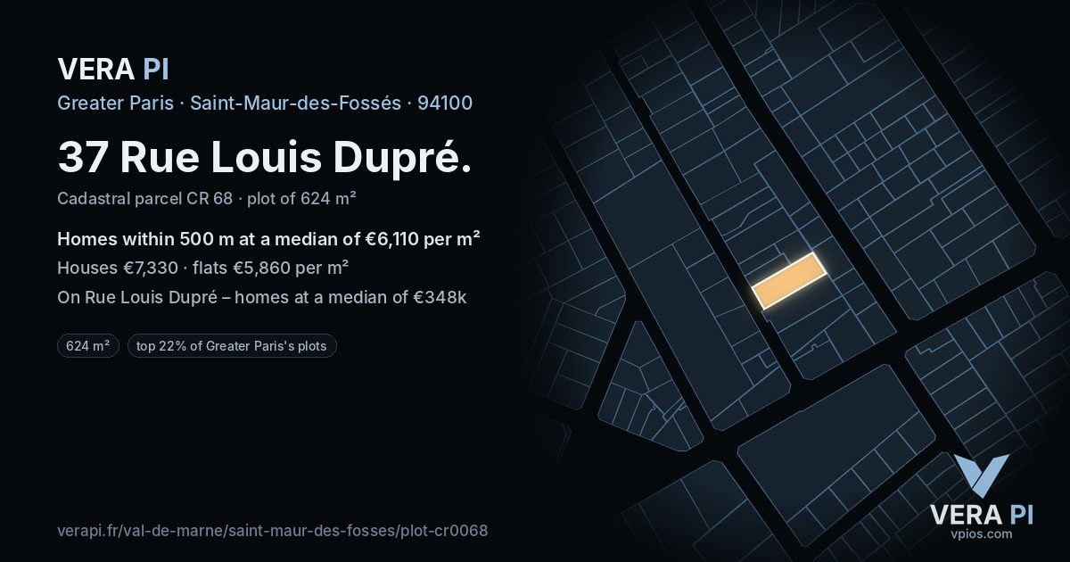 37 Rue Louis Dupré, Saint-Maur-des-Fossés at night – the plot lit, the parcels around coloured by the prices near them