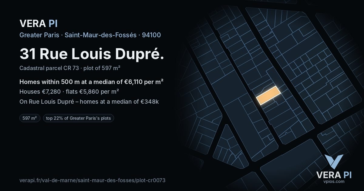 31 Rue Louis Dupré, Saint-Maur-des-Fossés at night – the plot lit, the parcels around coloured by the prices near them
