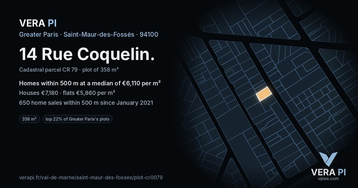 14 Rue Coquelin, Saint-Maur-des-Fossés at night – the plot lit, the parcels around coloured by the prices near them