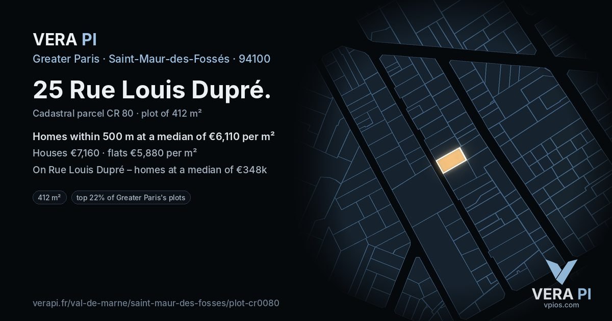 25 Rue Louis Dupré, Saint-Maur-des-Fossés at night – the plot lit, the parcels around coloured by the prices near them