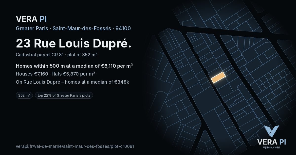 23 Rue Louis Dupré, Saint-Maur-des-Fossés at night – the plot lit, the parcels around coloured by the prices near them
