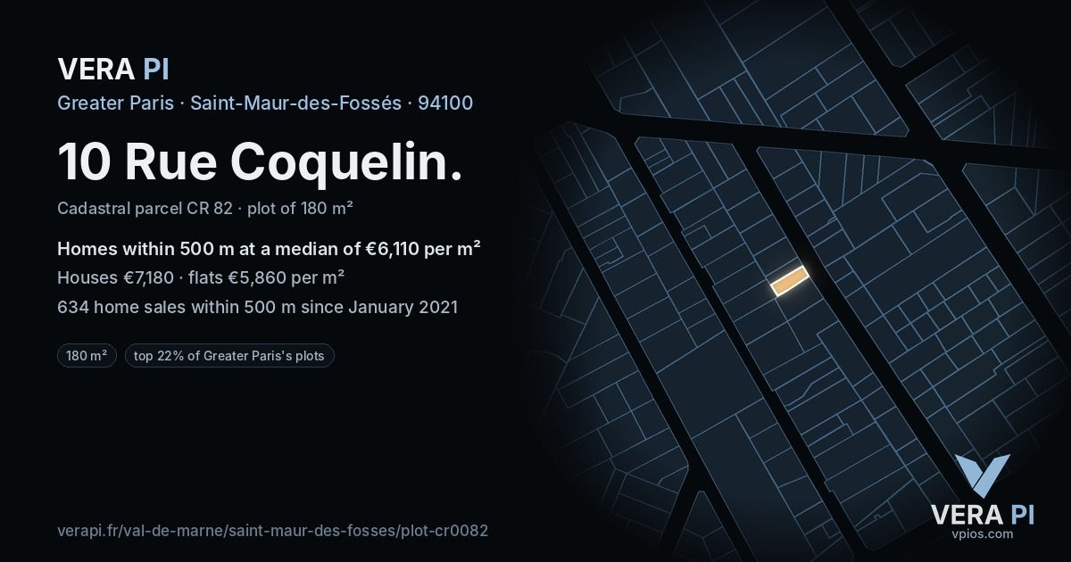 10 Rue Coquelin, Saint-Maur-des-Fossés at night – the plot lit, the parcels around coloured by the prices near them