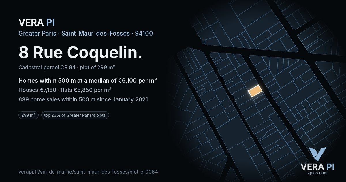 8 Rue Coquelin, Saint-Maur-des-Fossés at night – the plot lit, the parcels around coloured by the prices near them