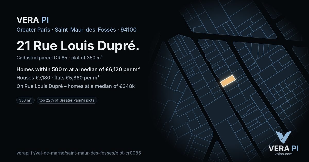 21 Rue Louis Dupré, Saint-Maur-des-Fossés at night – the plot lit, the parcels around coloured by the prices near them