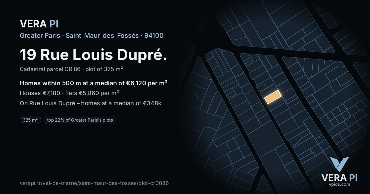 19 Rue Louis Dupré, Saint-Maur-des-Fossés at night – the plot lit, the parcels around coloured by the prices near them