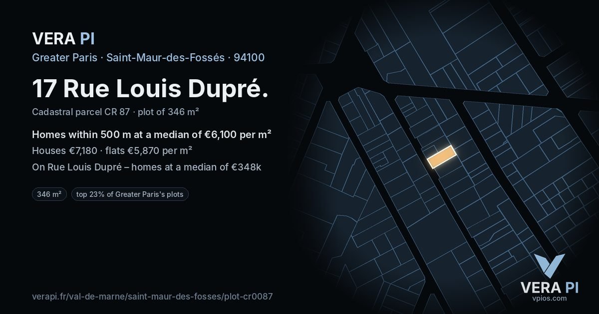 17 Rue Louis Dupré, Saint-Maur-des-Fossés at night – the plot lit, the parcels around coloured by the prices near them