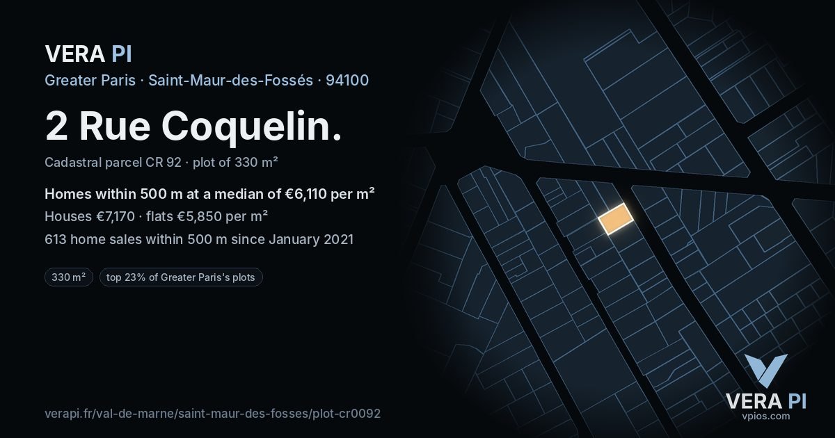 2 Rue Coquelin, Saint-Maur-des-Fossés at night – the plot lit, the parcels around coloured by the prices near them