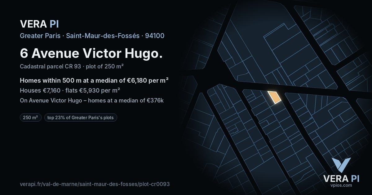 6 Avenue Victor Hugo, Saint-Maur-des-Fossés at night – the plot lit, the parcels around coloured by the prices near them