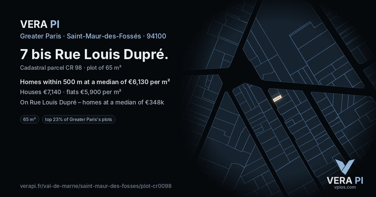 7 bis Rue Louis Dupré, Saint-Maur-des-Fossés at night – the plot lit, the parcels around coloured by the prices near them