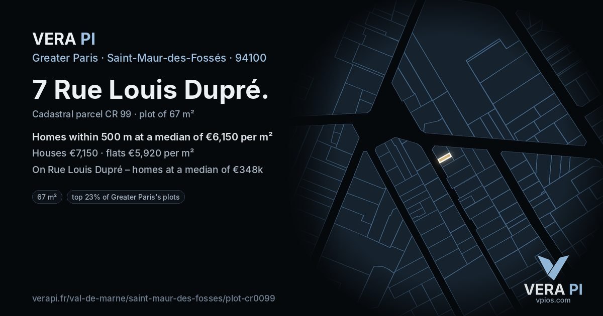 7 Rue Louis Dupré, Saint-Maur-des-Fossés at night – the plot lit, the parcels around coloured by the prices near them