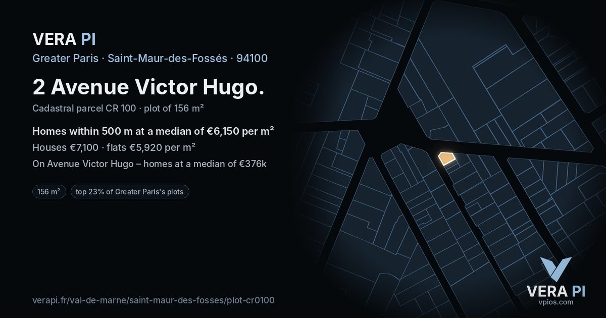 2 Avenue Victor Hugo, Saint-Maur-des-Fossés at night – the plot lit, the parcels around coloured by the prices near them