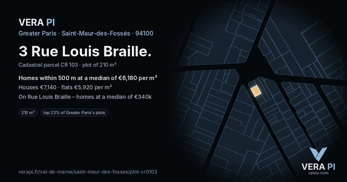 3 Rue Louis Braille, Saint-Maur-des-Fossés at night – the plot lit, the parcels around coloured by the prices near them