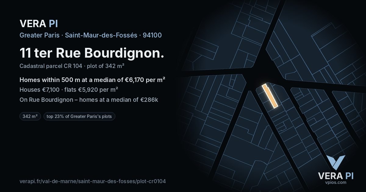 11 ter Rue Bourdignon, Saint-Maur-des-Fossés at night – the plot lit, the parcels around coloured by the prices near them