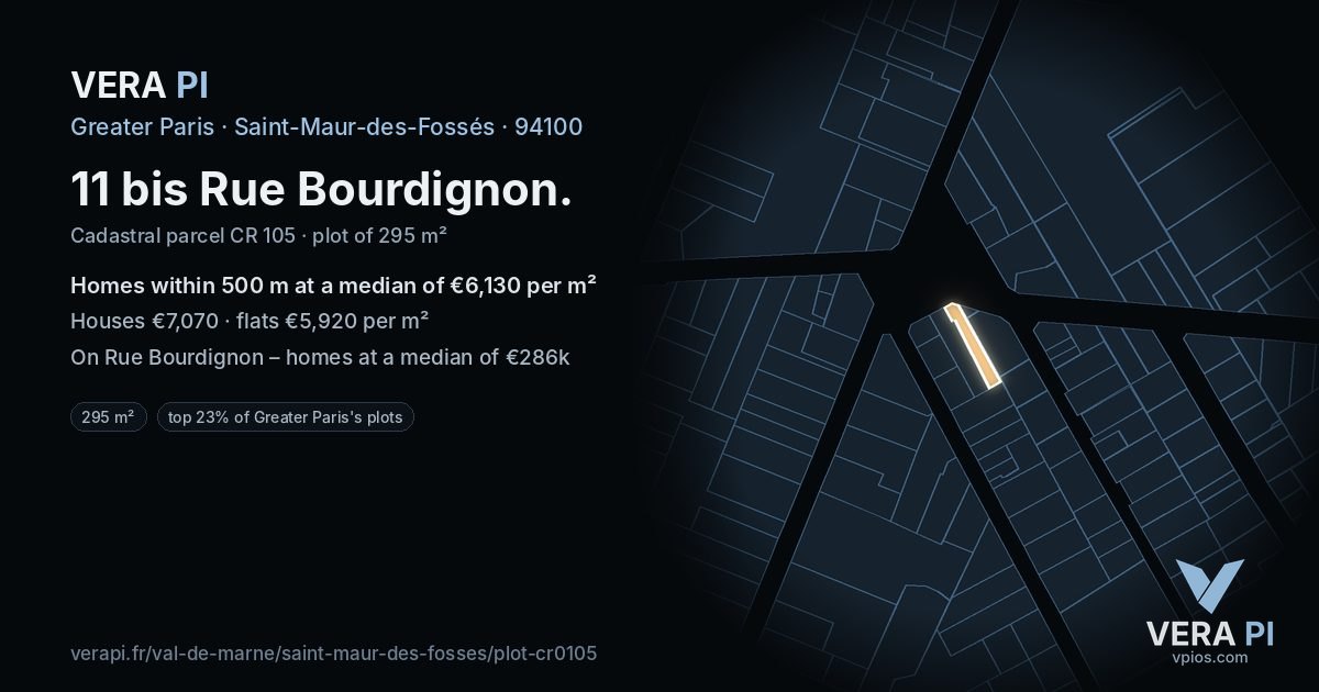 11 bis Rue Bourdignon, Saint-Maur-des-Fossés at night – the plot lit, the parcels around coloured by the prices near them