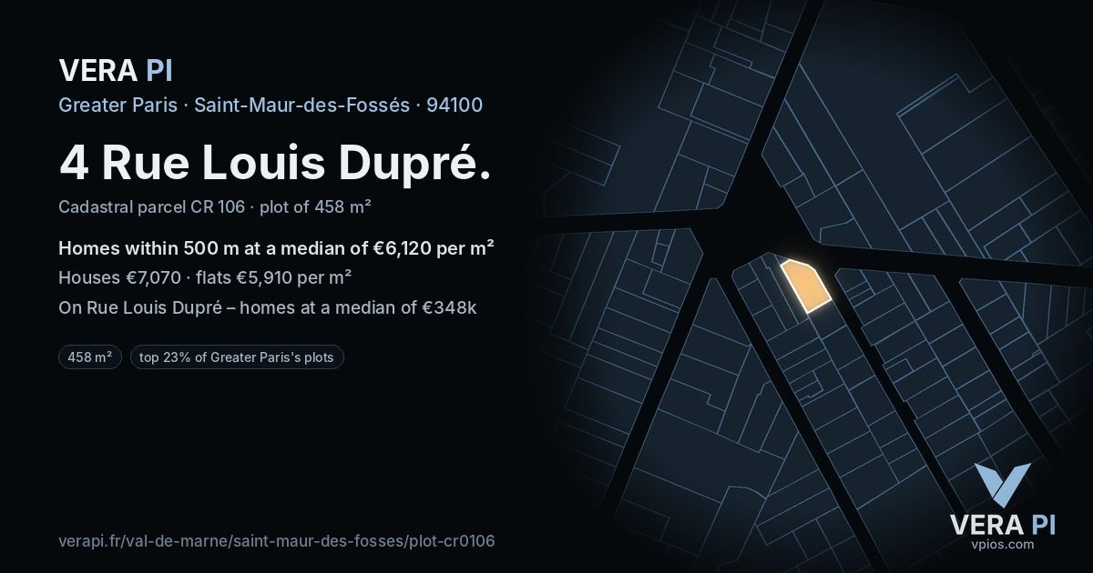 4 Rue Louis Dupré, Saint-Maur-des-Fossés at night – the plot lit, the parcels around coloured by the prices near them