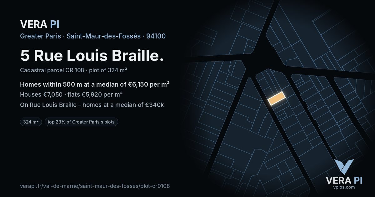 5 Rue Louis Braille, Saint-Maur-des-Fossés at night – the plot lit, the parcels around coloured by the prices near them