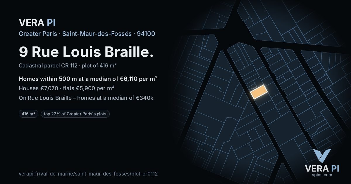 9 Rue Louis Braille, Saint-Maur-des-Fossés at night – the plot lit, the parcels around coloured by the prices near them