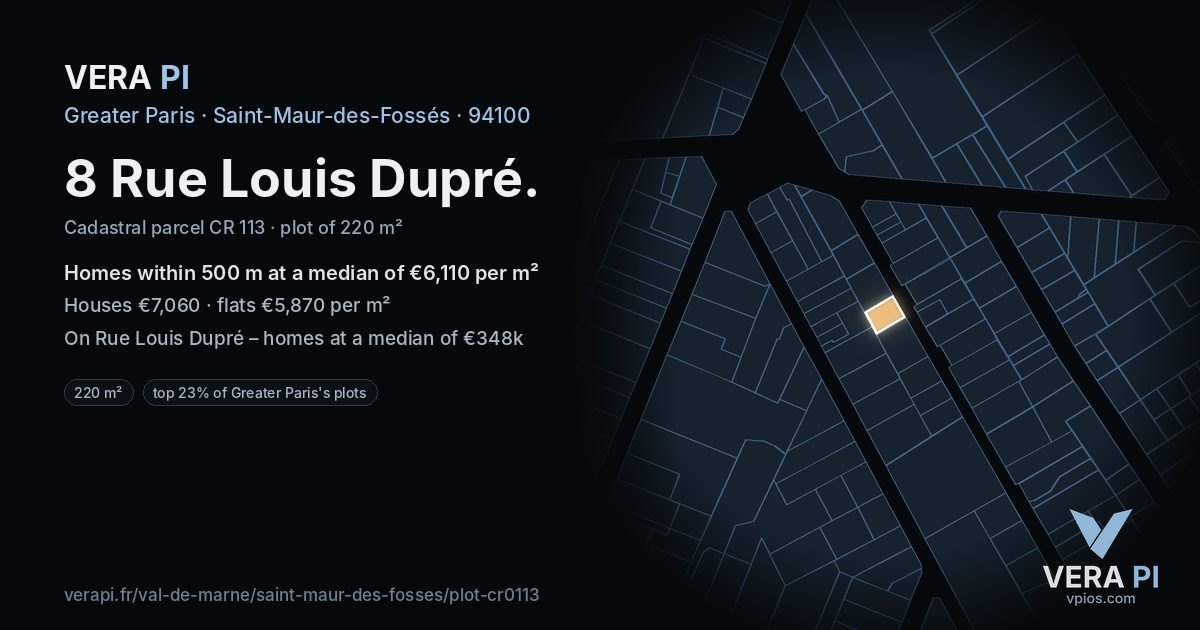 8 Rue Louis Dupré, Saint-Maur-des-Fossés at night – the plot lit, the parcels around coloured by the prices near them