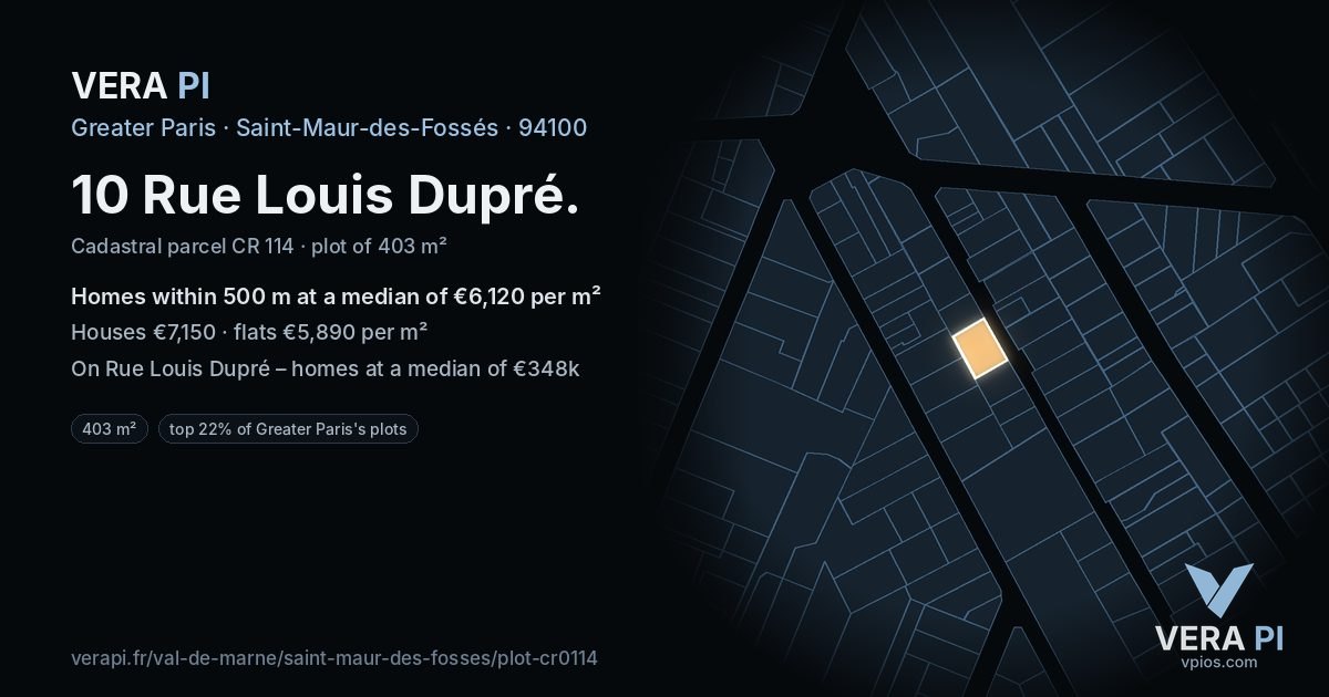 10 Rue Louis Dupré, Saint-Maur-des-Fossés at night – the plot lit, the parcels around coloured by the prices near them